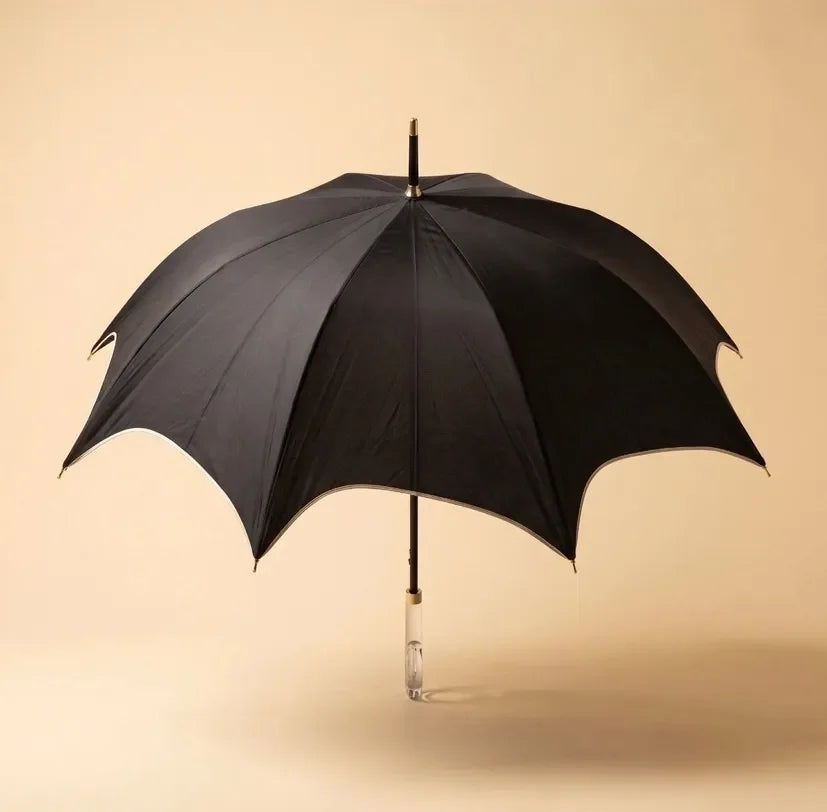 Vintage Christian Dior Black Pagoda Umbrella — Clear Handle
