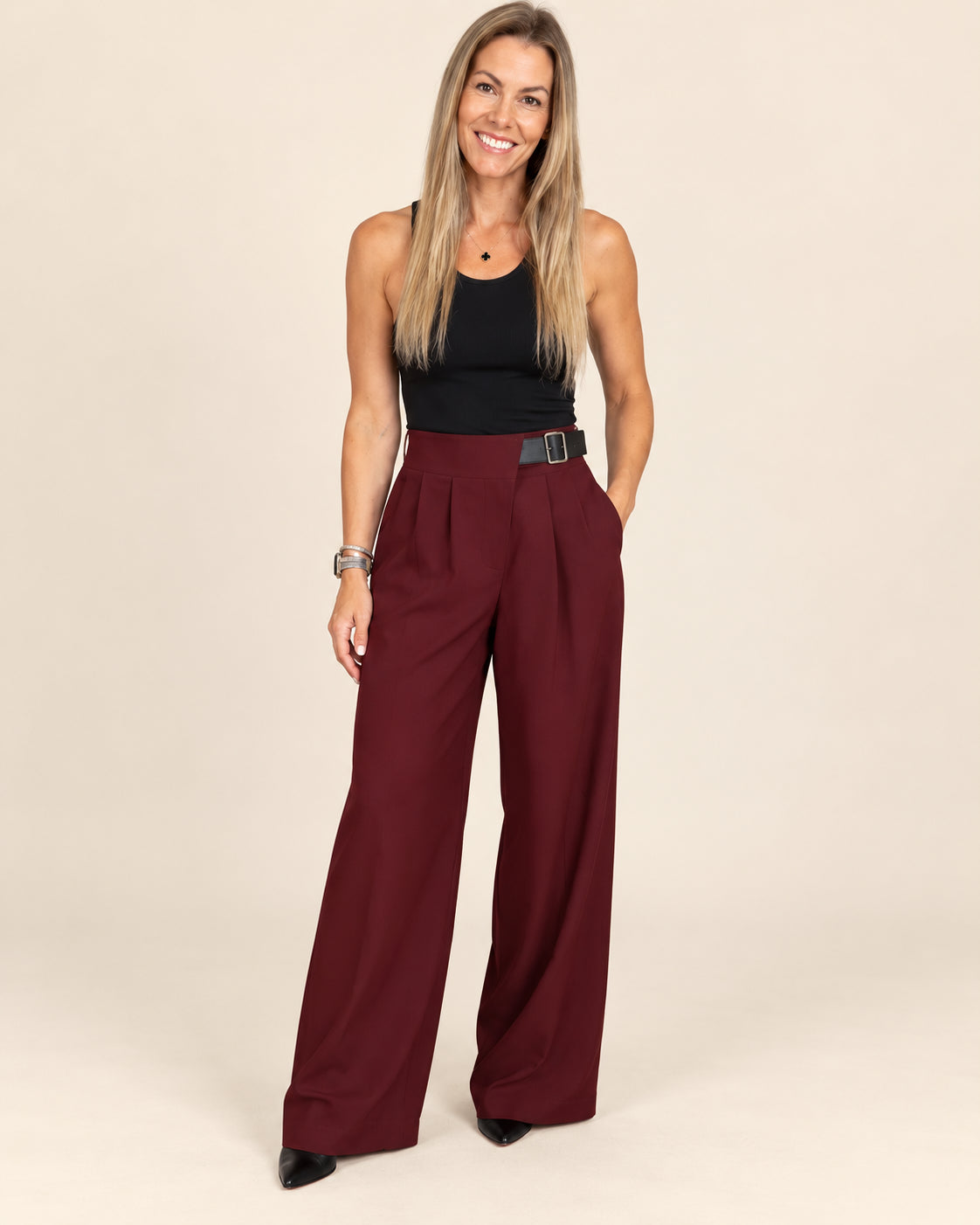 Burgundy Trousers with Belt