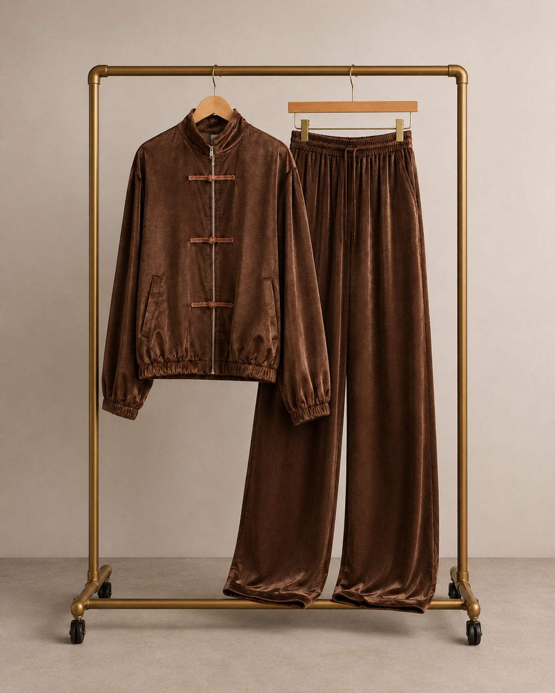 Satin Bomber Jacket & Wide-Leg Trousers Set