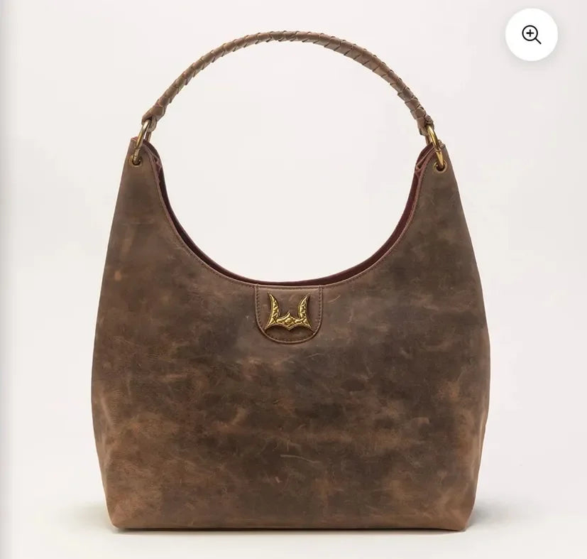 Loyal West Large Leather Shoulder Bag — Brunette