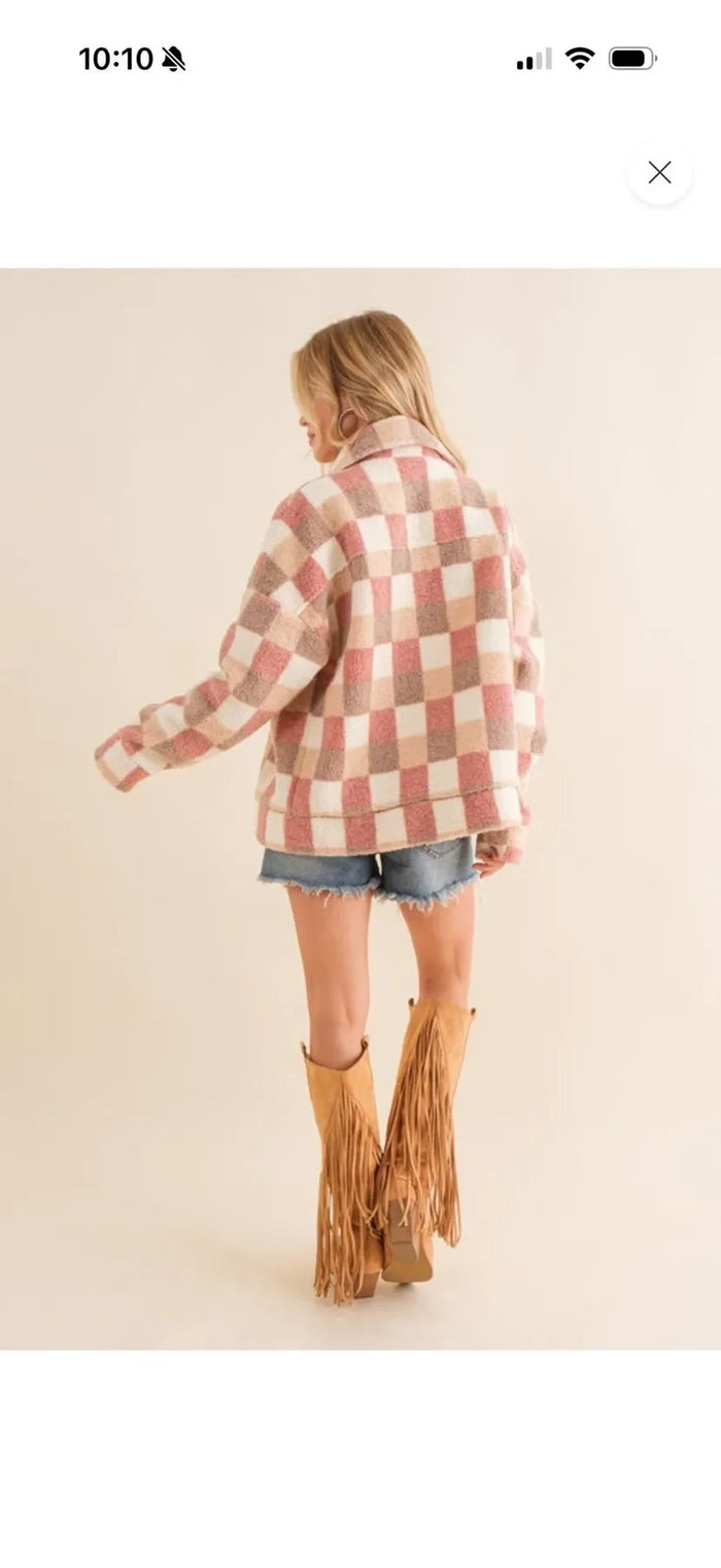 Pink & Beige Teddy Jacket