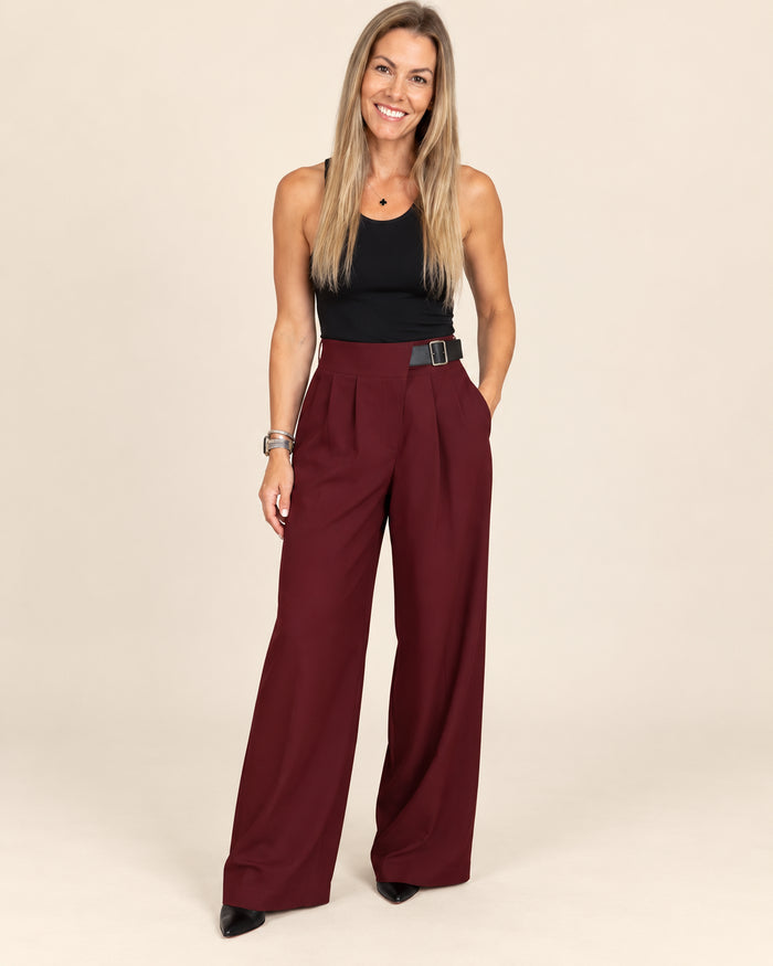 Burgundy Trousers with Belt