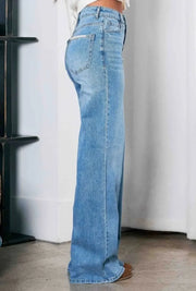 High Rise Pearl Wide-Leg Denim