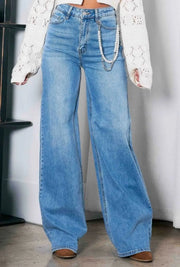 High Rise Pearl Wide-Leg Denim