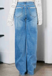 High Rise Pearl Wide-Leg Denim