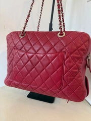 Chanel Red Quilted Lambskin Reissue Travel Tote | Built-In Rain Cover & Umbrella Holder