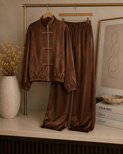 Satin Bomber Jacket & Wide-Leg Trousers Set