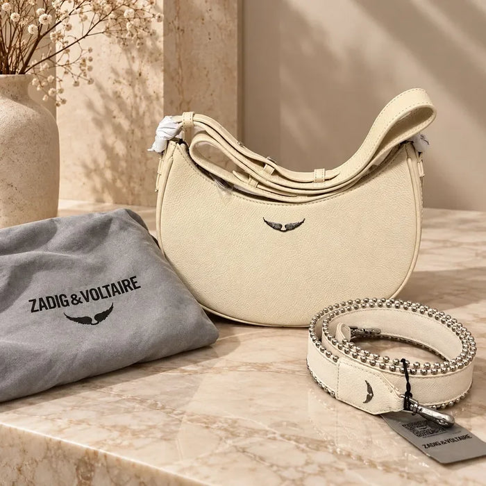Zadig & Voltaire Moonrock Ecru Leather Bag + Studded Strap